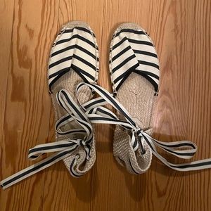 Soludos black and white striped, lace up espadrilles